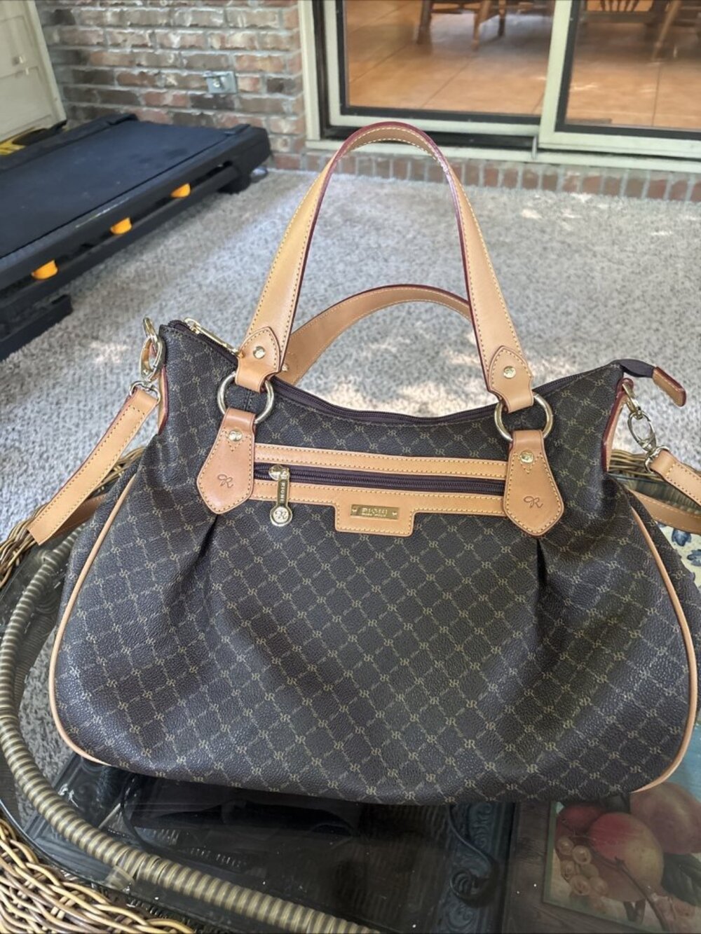 Large Rioni Jenny Signature Bag Brown With Tan Leather